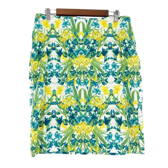 Roz & Ali Floral Pencil Skirt Size 12 Cotton Spandex Colorful Bohemian Spring - Picture 1 of 12